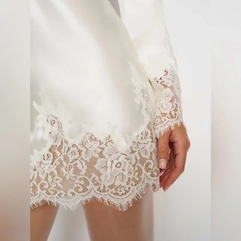 Reformation Ivory Satin Lace-Trim Mini Dress - Picture 3 of 7